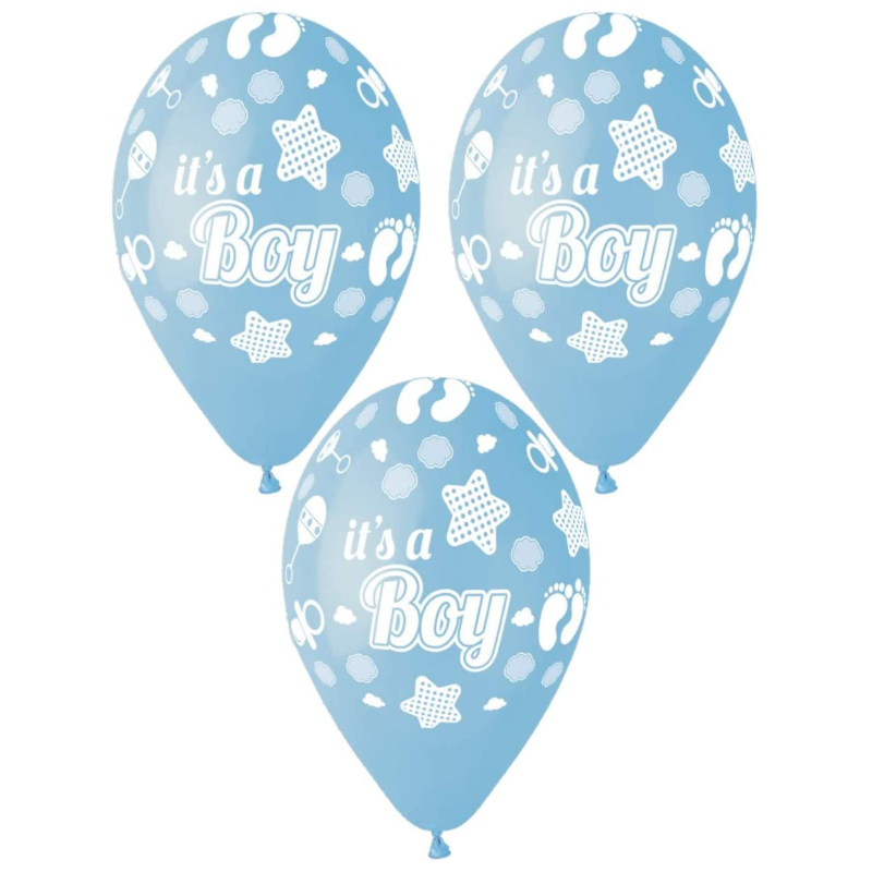 Pack of 10 - 13 Inch Baby Blue Latex Balloons with White Stars & 'Its A ...