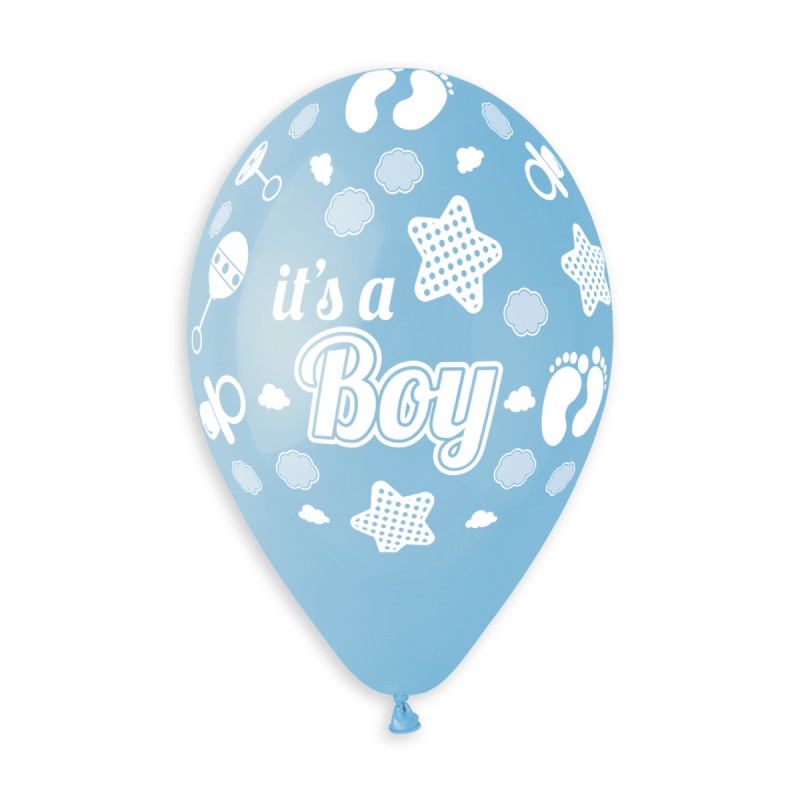 Pack Of 25 - 13 Inch Baby Blue Latex Balloons With White Stars & 'its A 